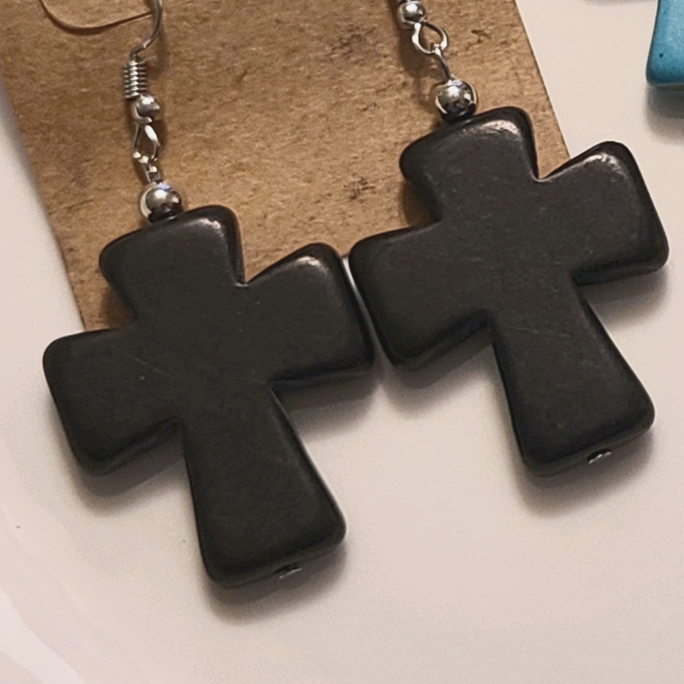 Semiprecious Stone Cross Earrings 7$